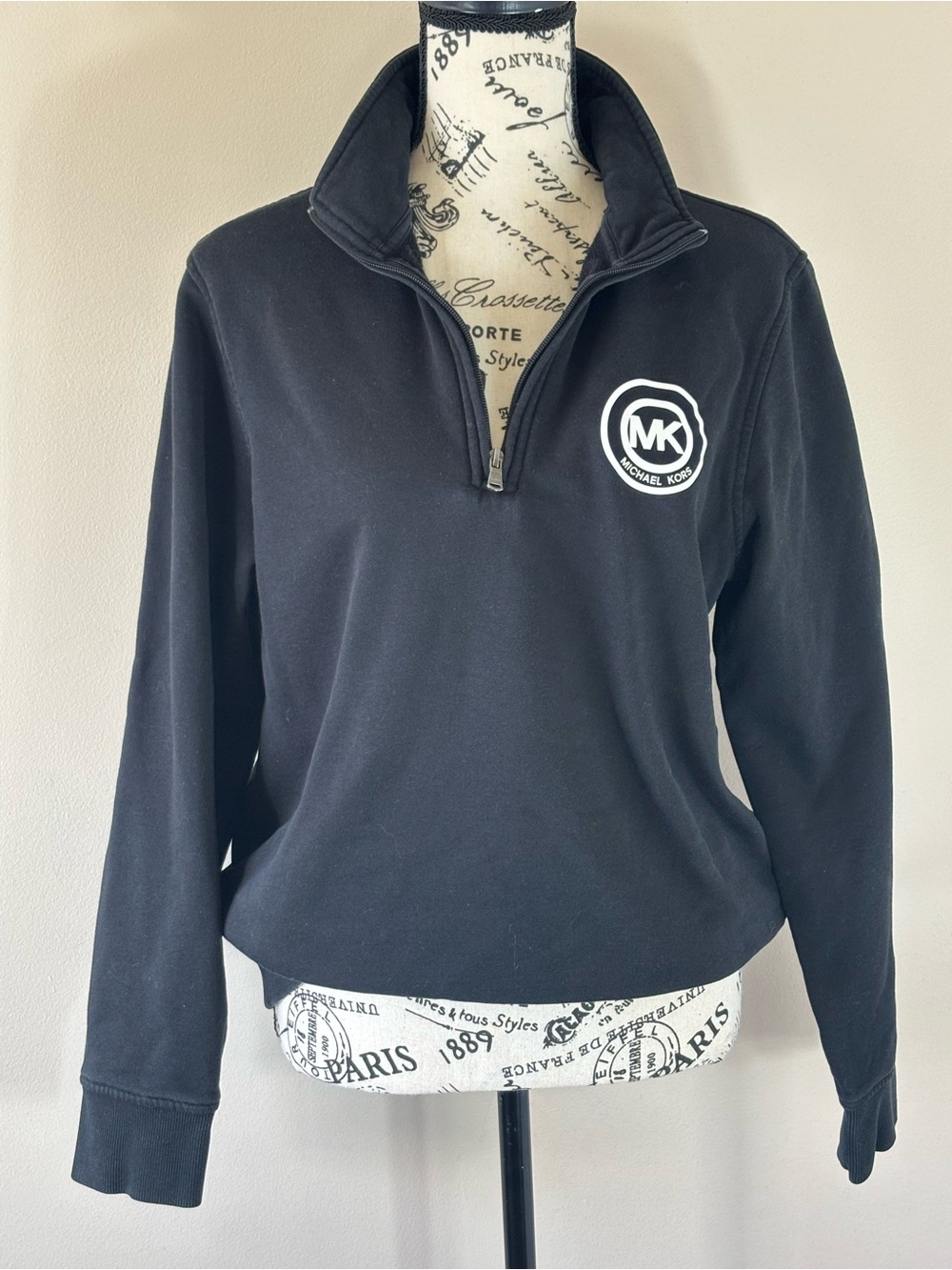 Michael Kors Women’s Sz Lg Black Quarter-Zip Logo Pullover